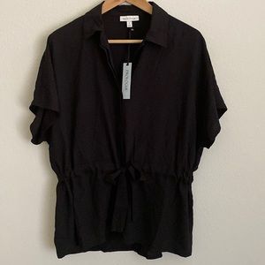 NWT black tie waist button front peplum